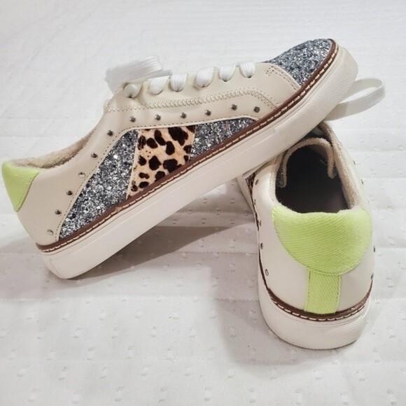 Crown Vintage Kalinda Siver/White Shiny Sneakers - Patchwork - Leopard - Sz 9 - Picture 7 of 9